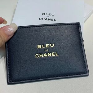 CHANEL Black Card Holder with Gold Lettering